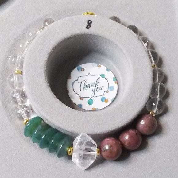 Clear Quartz & Green Agate & Rhodonite - Heart Healing & Self Love Bracelet - Picture 5 of 7
